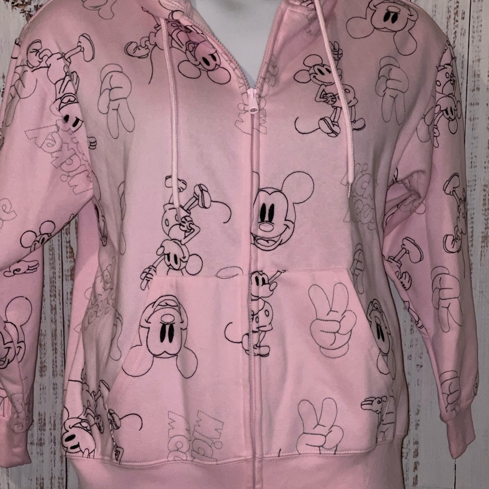 Brand New! DISNEY MICKEY MOUSE EMBROIDERED PINK HOODIE JACKET - Picture 1 of 10